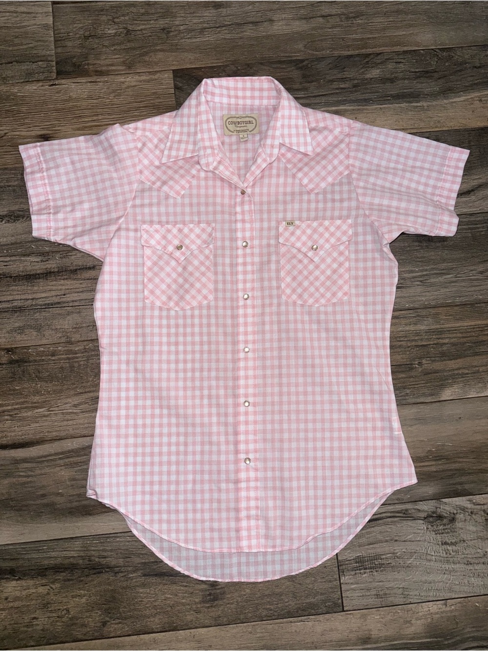 Cowboygirl Pink Gingham Short-Sleeve Western Pearlsnap Shirt
